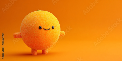 Cute orange character with smiling face, made from vibrant orange fruit, set against bright orange background