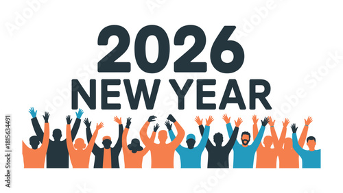 New Year's Eve 2026 Celebration: A vibrant, colorful depiction of the upcoming New Year, capturing a celebratory mood with jubilant people. 