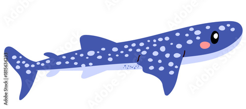 Cartoon vector illustration of a whale shark isolated on white background. Cute animal zoo