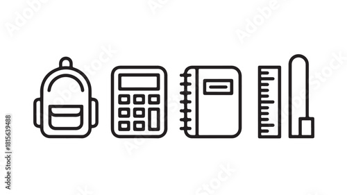 School supplies icon set minimalist line art vector illustration perfect for back to school designs and educational materials