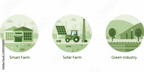 Sustainable agriculture and industry icons smart farm solar farm green industry