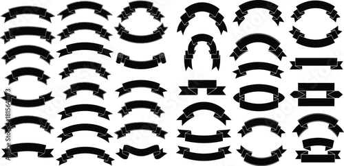 Extensive collection of diverse blank ribbon banners in various shapes and configurations, useful for labels or titles