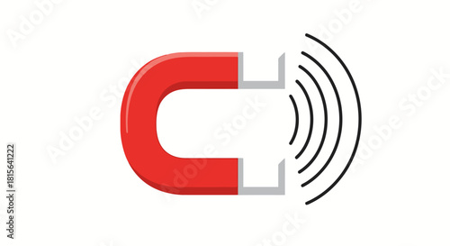Magnet Icon with Magnetic Field Lines - Vector Illustration of Attraction Force