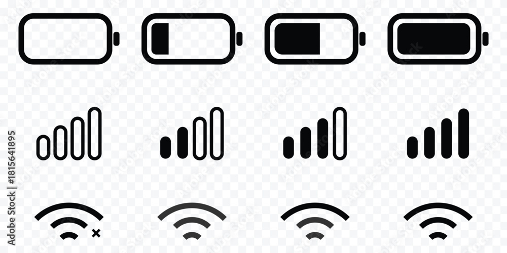 Φωτογραφία Smartphone status bar battery wifi signal icons vector illustration, Mobile phone 5g network and battery status icons, Phone network WIFI battery icon symbol