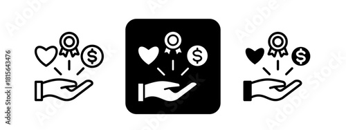 Benefits Solid color and black line drawing vector illustration set