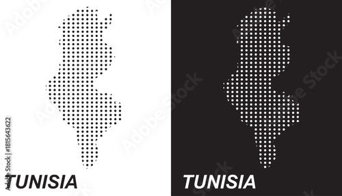 Tunisia Dotted Map, Halftone Style Modern Digital Outline of North African Country Vector EPS