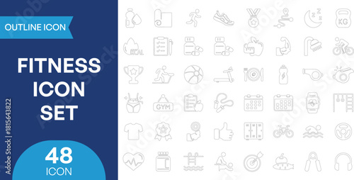 Comprehensive outline fitness and workout icon set for health and exercise