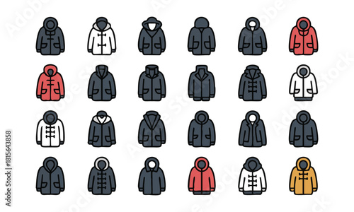 Clean Line Winter Jacket And Coat Symbols Vector Collection illustration, easily editable. 
