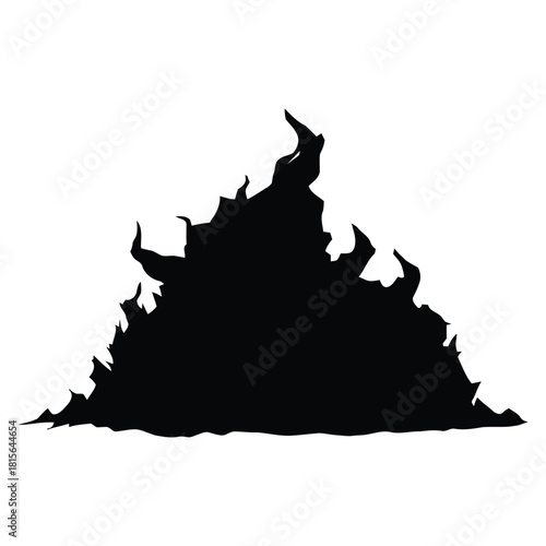 Jagged black silhouette of a pile of burning flames on white background Keywords: fire, flames, burning, silhouette