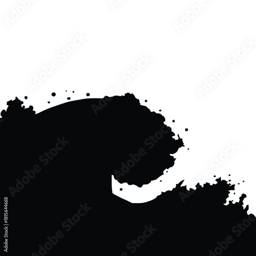 Abstract black silhouette of a breaking wave on white background Keywords: wave, water, ocean, sea, breaking