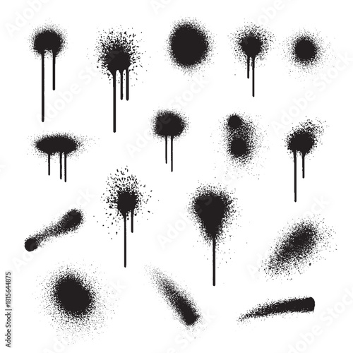 Vector Black Drips Black Ink Splatters And Dots From Spray