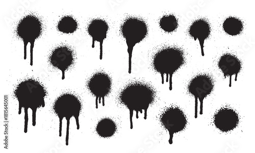 Vector Black Drips Black Ink Splatters And Dots From Spray