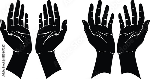 Black silhouette illustration of open hands with palms facing upwards, symbolizing giving or receiving