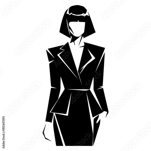 Illustration of a woman in a black suit with a bob haircut, Silhouette
