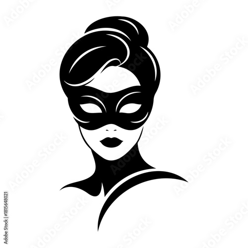 Illustration of a woman with a mask and hair bun in Silhouette