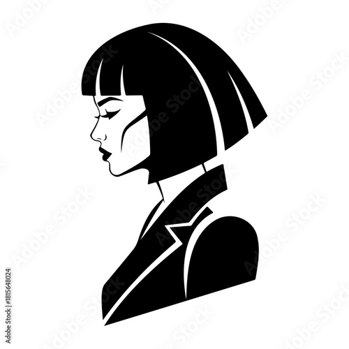 Silhouette  of a woman in profile with a bob haircut and suit