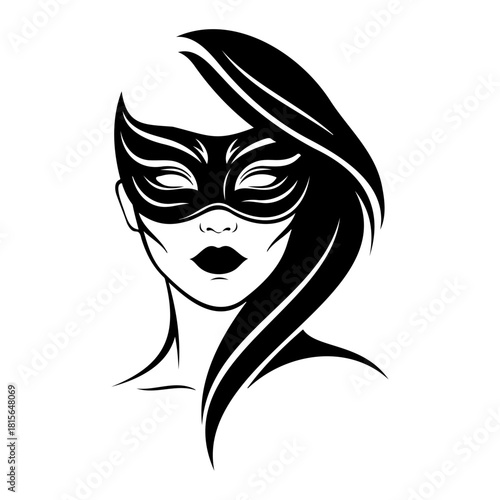 Woman wearing a masquerade mask with long hair   Silhouette