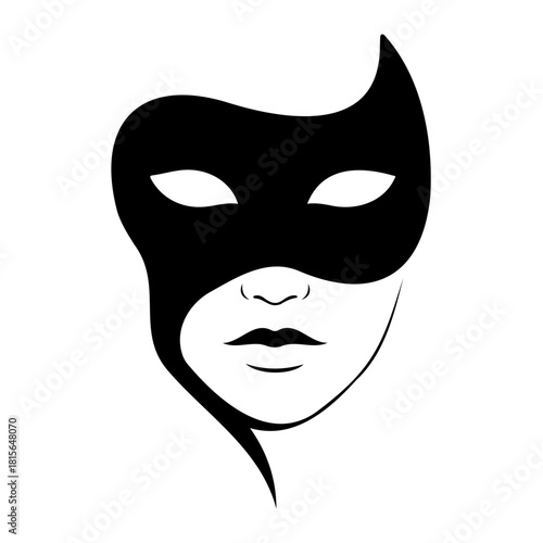 Silhouette of a woman's face with a black masquerade style mask on