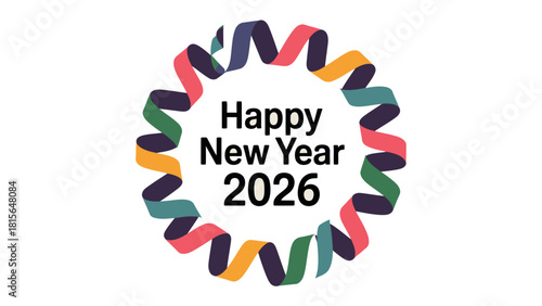 New Year 2026 Celebration: Celebrate the dawn of 2026 with a vibrant and joyful festive design, the symbol represents the beginning of a fresh year with colorful ribbons.