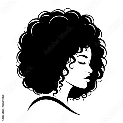 Silhouette of a woman with afro hairstyle in black and white vector art