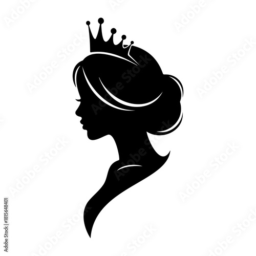 Silhouette of a woman with a crown and elegant hairstyle in black color