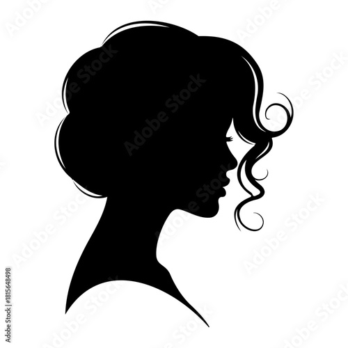 Silhouette of a woman with curly hair and elegant updo against white backdrop