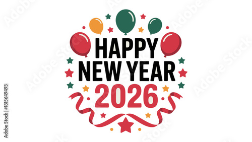New Year's Greetings 2026: Festive graphic design to commemorate the new year. Vibrant typography combined with cheerful elements of celebration! 