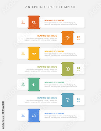 7 Steps Business Infographic Template for Process, Workflow, and Timeline