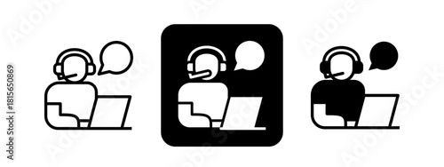 Helpdesk Solid color and black line drawing vector illustration set