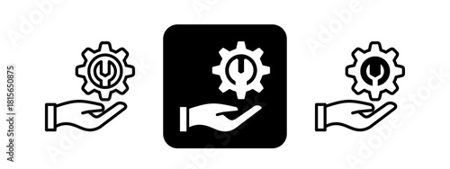 Service Solid color and black line drawing vector illustration set