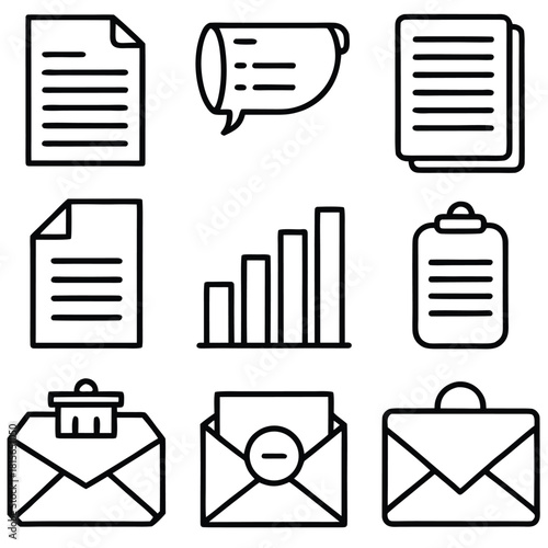 Business and office communication icons set isolated on