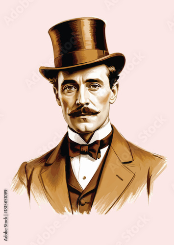 051-46-Gentleman with top hat and mustache portraying vintage elegance and formal style