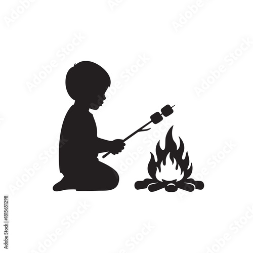 a_child_sitting_on_the_ground_next_to_a_campfire_traced