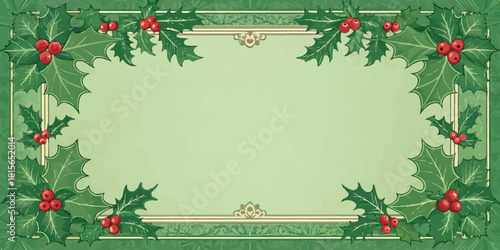 Delightful holly and berry frame for festive holiday greetings, perfect for Christmas cards and seasonal celebrations, vintage style