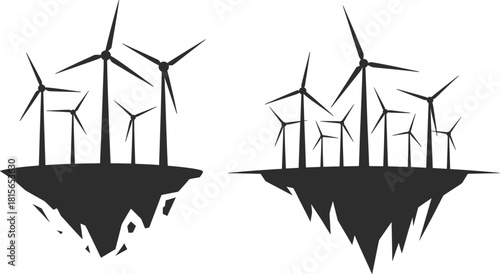 Floating Wind Turbine Island Silhouette Illustration.