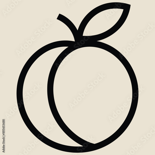 Minimalist peach illustration with leaf and stem on light background perfect for food blogs and healthy eating articles showcasing simple and clean design