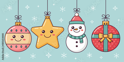 Adorable Christmas ornaments with cute faces bring cheer to holiday designs, adding joyful charm to festive projects and seasonal crafts