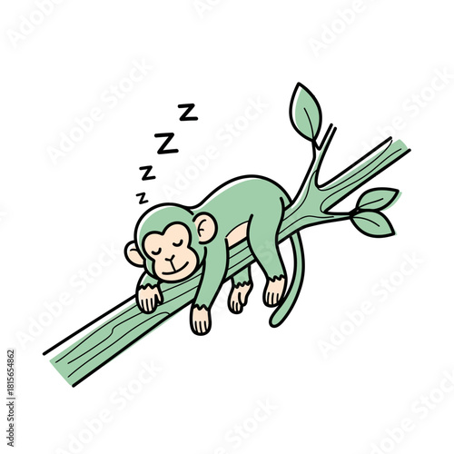 Restful Primate: A Gentle Monkey Napping Peacefully on a Tree Limb After Playtime