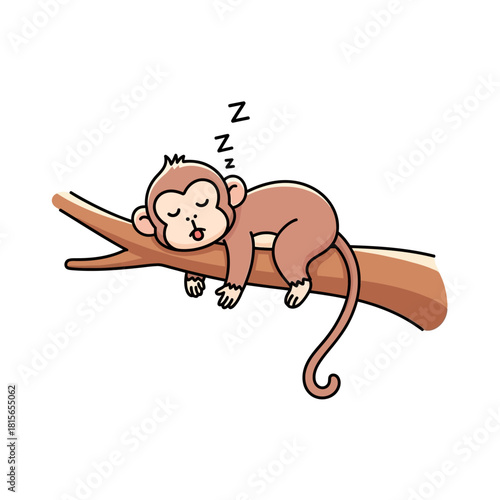 Cartoon monkey peacefully sleeping on a branch displaying a cute relaxing scene illustration