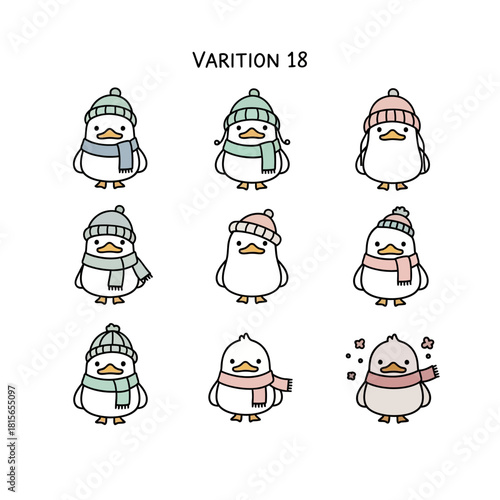Charming array of stylized birds adorned with snug winter hats and colorful scarves