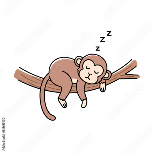 Dreamy primate resting on branch: A whimsical illustration of peaceful slumber and tranquility