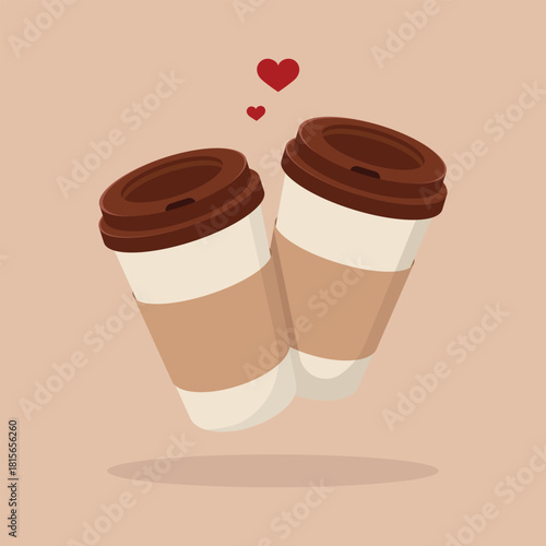 Two paper coffee cups with holders. Coffee to go vector illustration. 