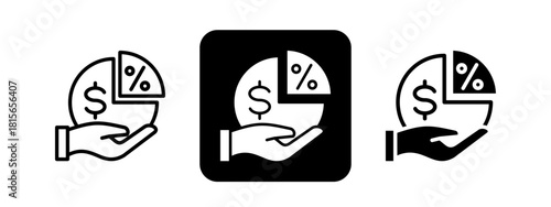 Dividend Solid color and black line drawing vector illustration set