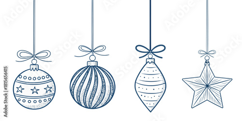 4 Christmas elements including striped ornaments, round ornaments, and teardrop shapes in a cute, simple, and clean festive vector style.