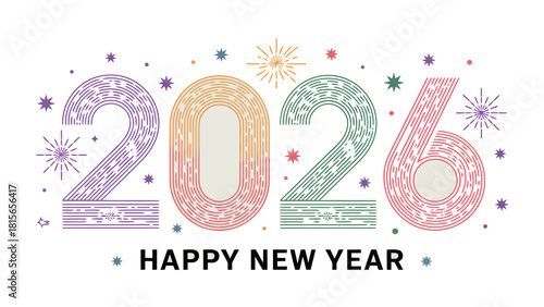 New Year 2026 Celebration: A vibrant visual greeting for the upcoming year, featuring the numerals 2026 in a colorful, festive design, perfect for holiday greetings and celebrations.