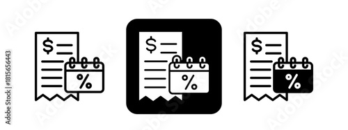 Tax Solid color and black line drawing vector illustration set