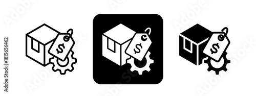 Cost Solid color and black line drawing vector illustration set