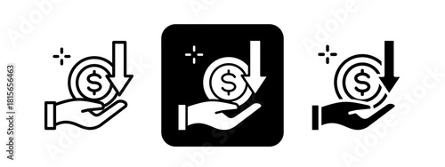 Income Solid color and black line drawing vector illustration set