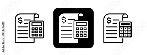 Accounting Solid color and black line drawing vector illustration set