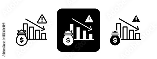 Profit Loss Solid color and black line drawing vector illustration set